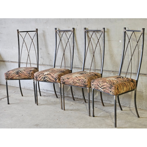 779 - Wrought Iron Dining Table With Oak Top & 6 Chairs