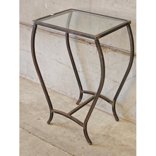 792 - Wrought Iron Glass Top Side Table H69cm W50cm D34cm