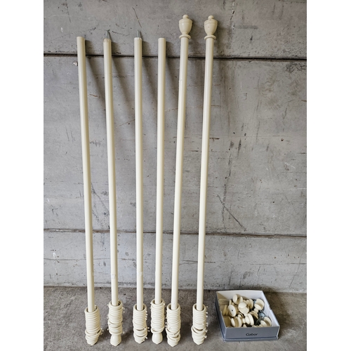 797 - 6 Wooden Cream Curtain Poles & Fittings