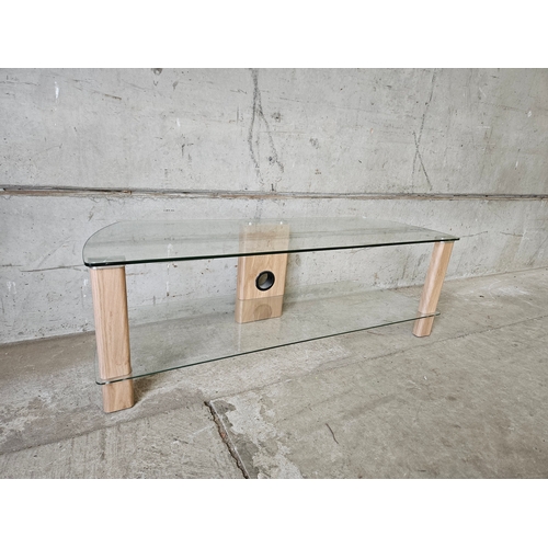 798 - Oak Effect Glass TV Stand H40cm W120cm D40cm