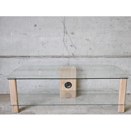 798 - Oak Effect Glass TV Stand H40cm W120cm D40cm