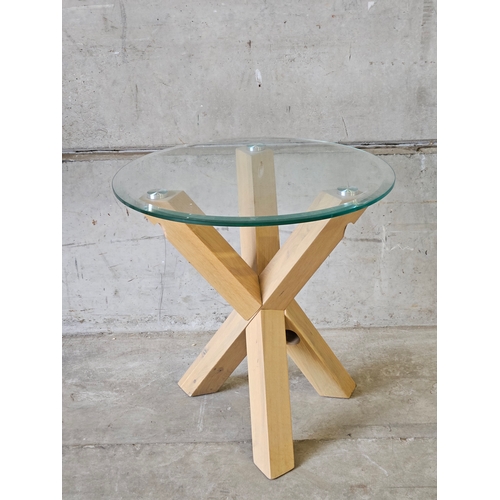 800 - Oak Effect Glass Round Side Table H54cm W55cm