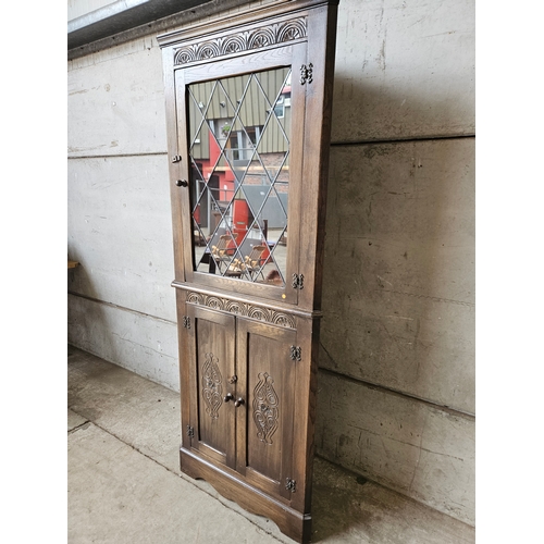 802 - 'Jenners' Edinburgh Oak Glazed Corner Cabinet H182cm W72cm