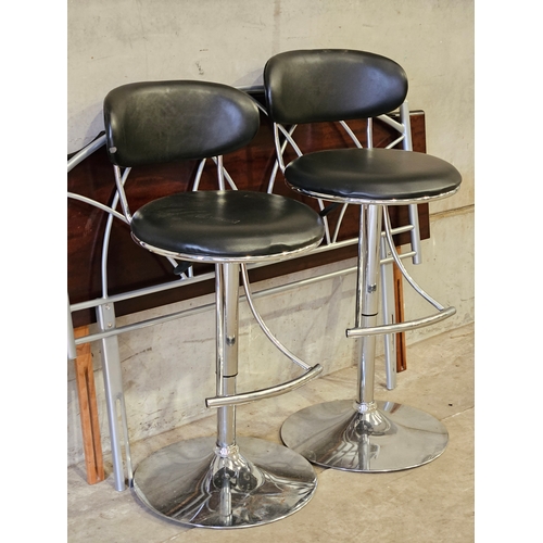 808 - 2 Chrome & Leather High Stools & 2 Bedheads