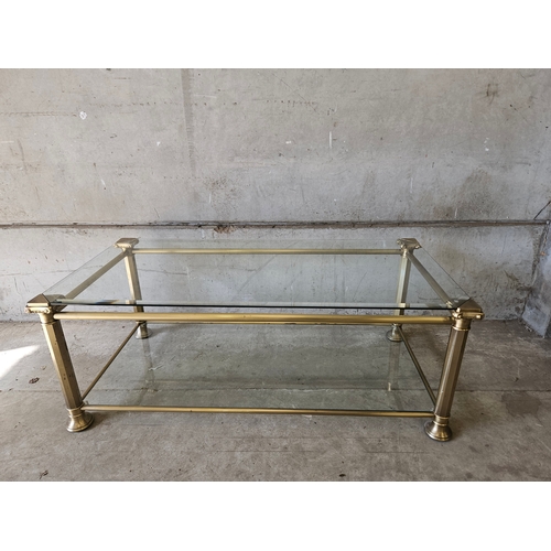 814 - Brass & Glass Mounted 2 Tier Coffee Table H46cm W118cm D60cm