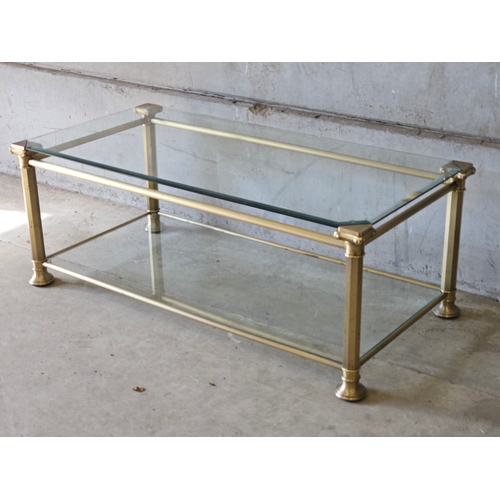 814 - Brass & Glass Mounted 2 Tier Coffee Table H46cm W118cm D60cm