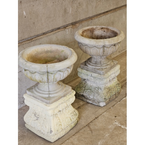 857 - A Pair Of Ware Urn Planters On Stands H50cm