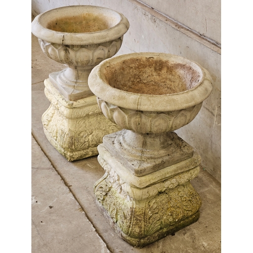 857 - A Pair Of Ware Urn Planters On Stands H50cm