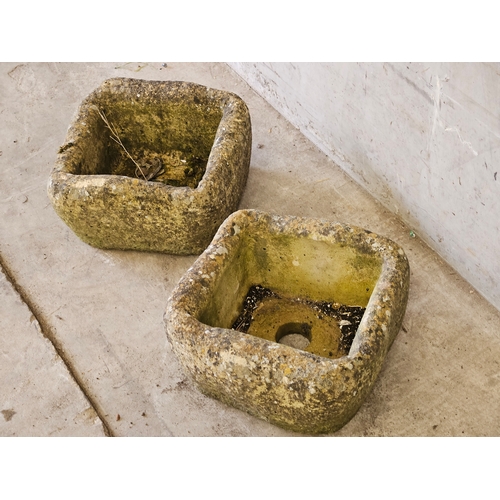 858 - A Pair Of Small Ware Square Planters H14cm W25cm