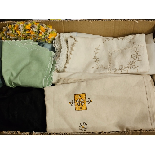 71 - Box Including Monsoon Dress & Jacket Size 10, Traycloths, Doilies Etc