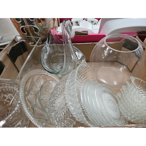 96 - Box Including Glass Swan, Cut Glass Bowls Etc