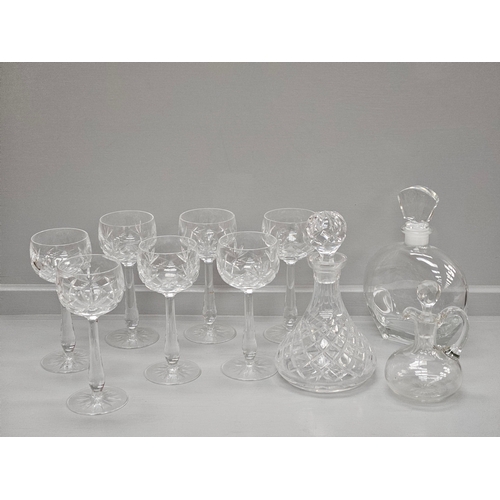 97 - Box Including 7 Cut Glass Wine Glasses, 2 Decanters Etc