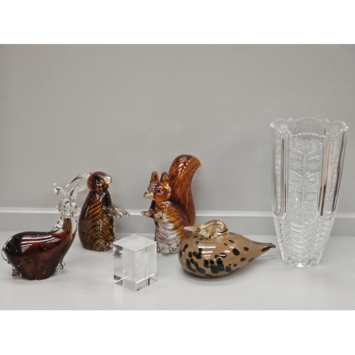 110 - Box Including Cut Glass Vase & Glass Animal Figures