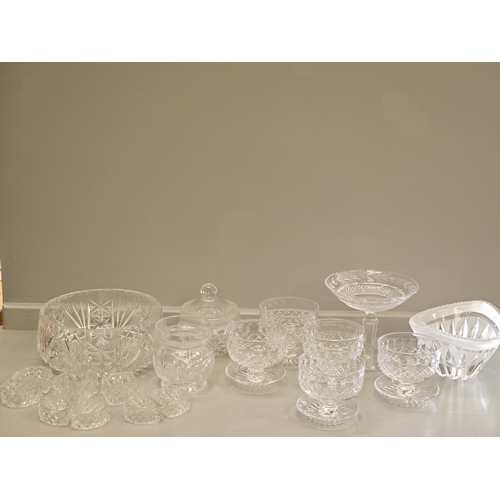 111 - Box Including Cut Glass Fruit Bowl, Dessert Dishes, Serviette Rings Etc