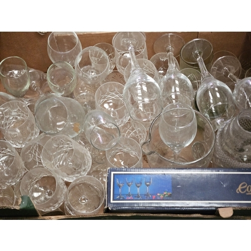 107 - 3 Boxes Of Assorted Wine Glasses Etc