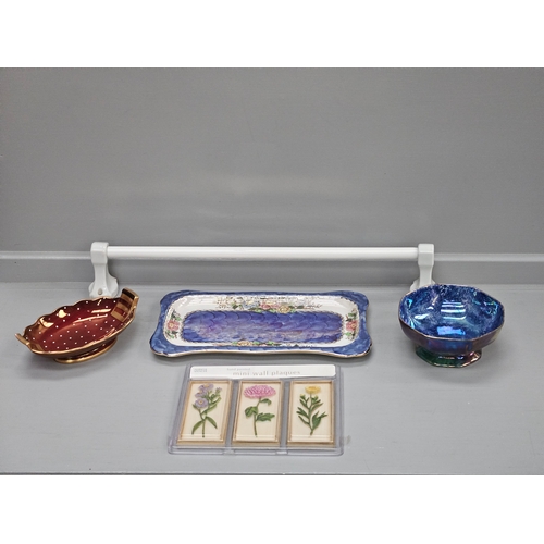 131 - Maling Plate, Maling Dish, Carltonware Rouge Royale Dish, Porcelain Wall Mounted Towel Rail, 3 Mini ... 