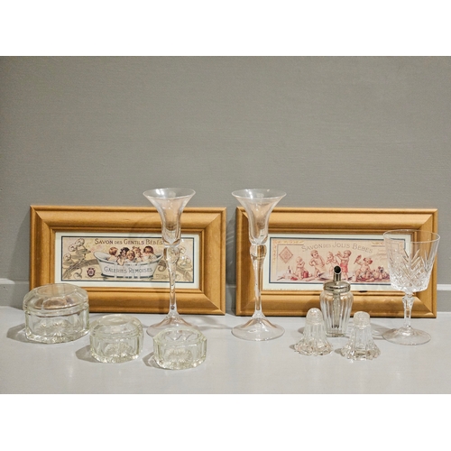 135 - 2 Pine Framed Prints & Assorted Glassware