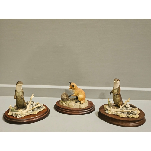 154 - 3 Border Fine Arts Otters & Fox Figurines