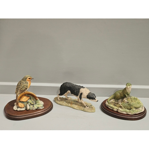 157 - Border Fine Arts 'Robin' On Wood Base, Border Collie 055 By Mairi Laing & Otter Figurine