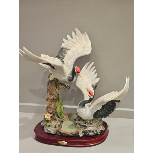 162 - La Anina Collection '2 Storks On Plinth' Figurine On Wood Base H43cm (A/F)