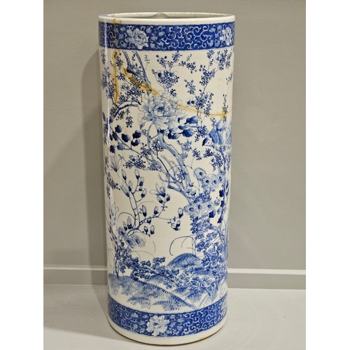 170 - Large Blue & White Umbrella Stand H63cm (A/F) & A Collection Of Blue & White Plates