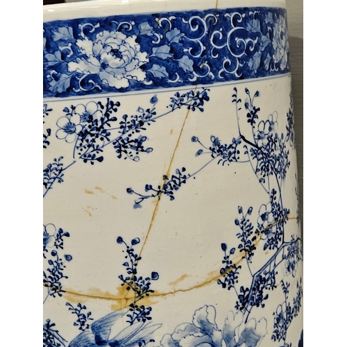 170 - Large Blue & White Umbrella Stand H63cm (A/F) & A Collection Of Blue & White Plates