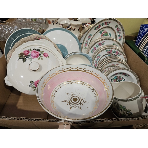 175 - Box Including Lustre Fruit Bowl, Assorted Dinnerware Etc