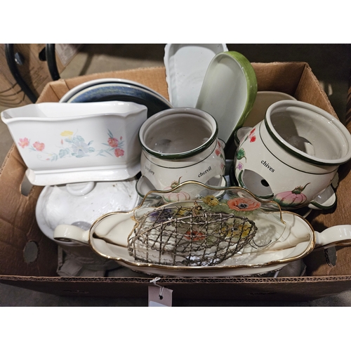 182 - Box Including Assorted Plant Bowls Etc