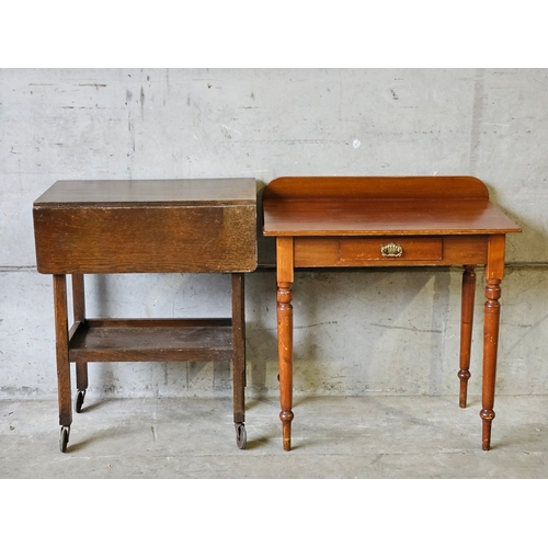 795 - Oak Tea Trolley & Mahogany Occasional Table