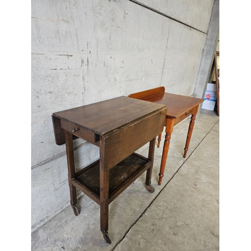 795 - Oak Tea Trolley & Mahogany Occasional Table