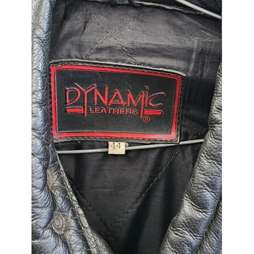 59 - Dynamic Black Leather Motorcycle Jacket Size 44