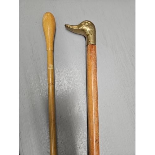 4 - Brass Duck Head Walking Cane & 1 Other