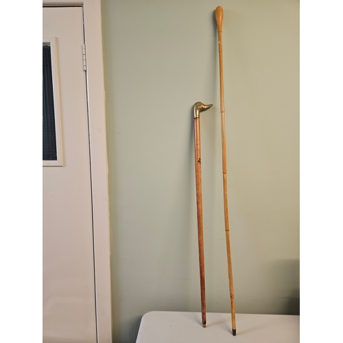 4 - Brass Duck Head Walking Cane & 1 Other