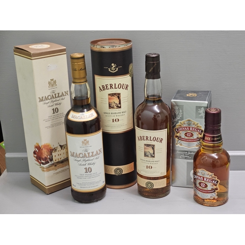 21 - 700 Mls The Macallan 10 Years Old Single Highland Malt Scotch Whisky, 700 Mls Aberlour Single Highla... 