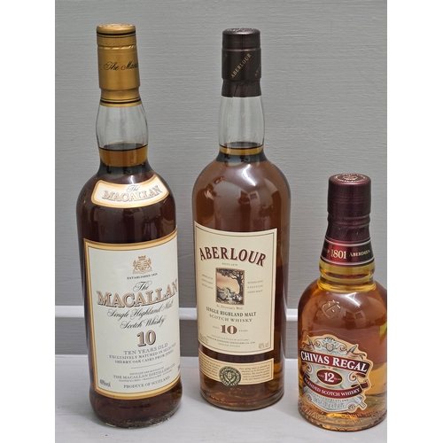 21 - 700 Mls The Macallan 10 Years Old Single Highland Malt Scotch Whisky, 700 Mls Aberlour Single Highla... 