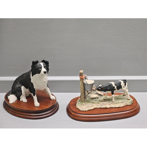 50 - Two Border Fine Arts 'Morning Feed (Black-White) JH82A By J A Butler On Wood Base & 'Border Collie' ... 