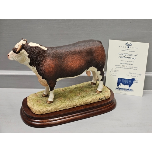 264 - Border Fine Arts 'Hereford Bull' B0772 By R Ayres Limited Edition 853/950 With Certificate & Box On ... 