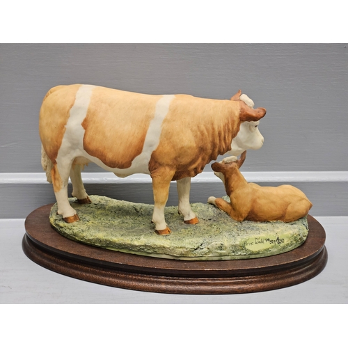 266 - Border Fine Arts 'Simmental Cow & Calf' L21 By Anne Wall Limited Edition 597/850 On Wood Base