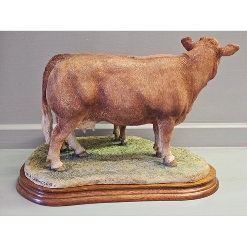 271 - Border Fine Arts 'Limousin Cow And Calf' B0657 By Jack Crewdson Limited Edition 18/750 On Wood Base