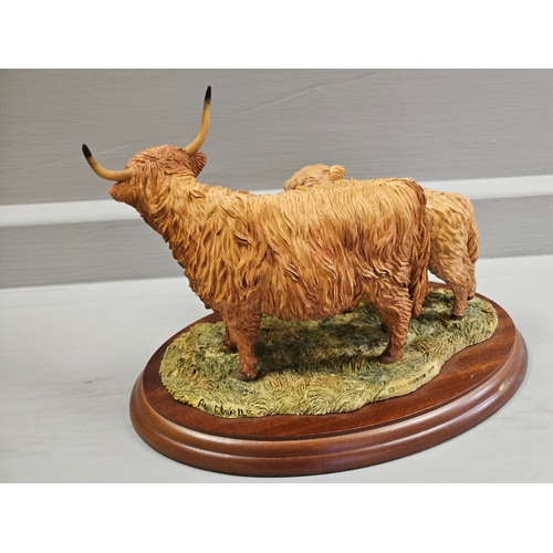 278 - Border Fine Arts 'Highland Cow & Calf' 167 By Anne Wall On Wood Base