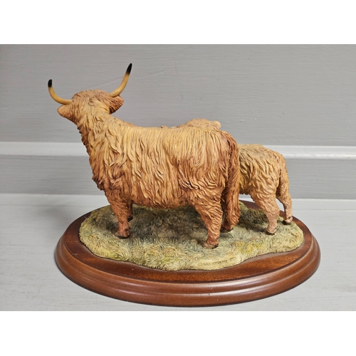 289 - Border Fine Arts 'Highland Cow & Calf' B167 By Anne Wall  On Wood Base