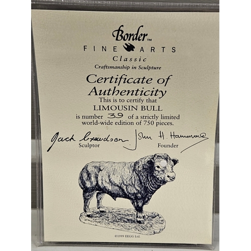 291 - Border Fine Arts 'Limousin Bull Large' B0531 Style Two By Jack Crewdson With Certificate On Wood Bas... 