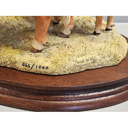 295 - Border Fine Arts 'Limousin Cow & Calf' L157 By Anne Wall Limited Edition 466/1500 On Wood Base