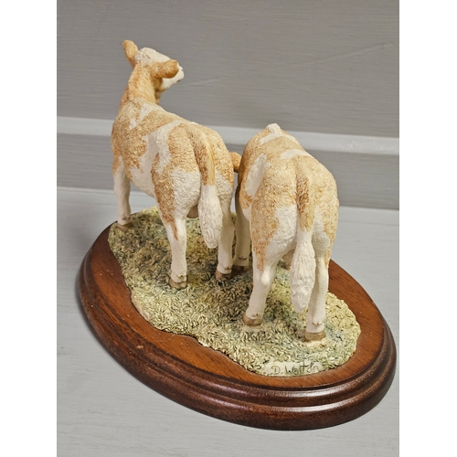 298 - Border Fine Arts 'A Pair Of Simmental Calves' 168 By D Walton On Wood Base