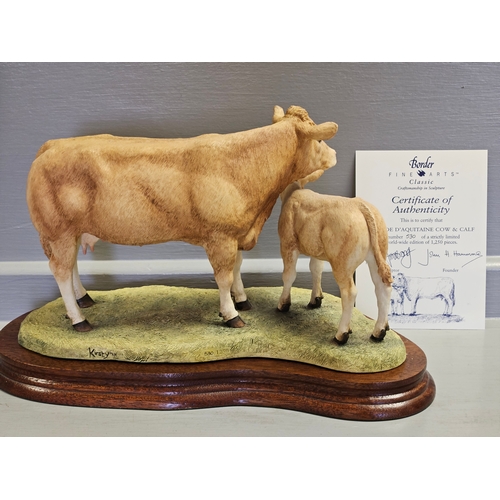 300 - Border Fine Arts 'Blonde D'Aquitaune Cow & Calf B0353 By Kirsty Armstrong Limited Edition 530/1250 W... 