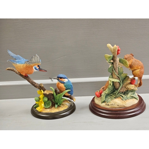 330 - Border Fine Arts 'A Pair Of Kingfishers' A7389 & 'Autumn Hedgerow' B0193 On Wood Bases