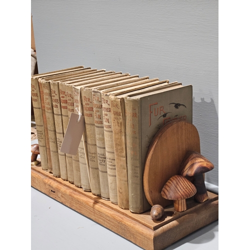 3 - Wooden Book Rack & 11 Volumes Of Fur & Feather Series