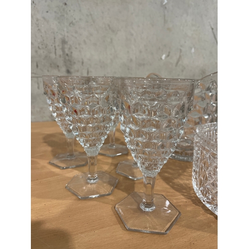 83 - Cut Glass Jug, 5 Cut Glass Wine Glasses, Cut Glass Bowl and 4 Cut Glass Water Glasses