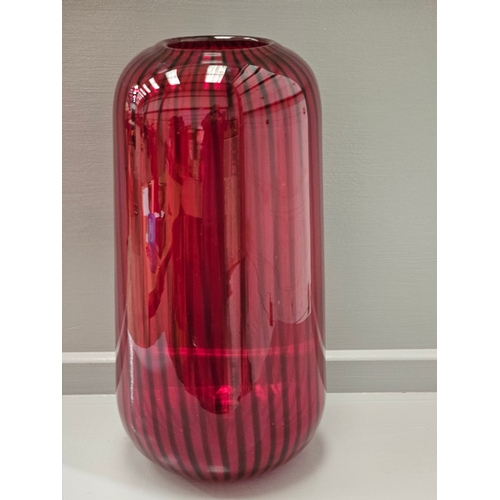 108 - Art Glass Vase (Ruby Stripes) H39cm