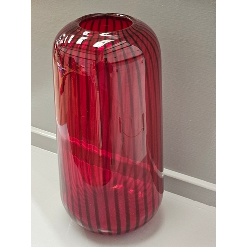 108 - Art Glass Vase (Ruby Stripes) H39cm